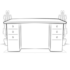 Office desk drawing black and white vector