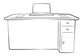 Office desk drawing black and white clipart