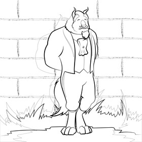 Beauty and the beast, beast drawing black and white vector