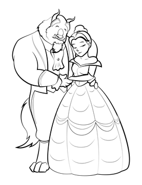 Beauty and the beast drawing black and white clipart