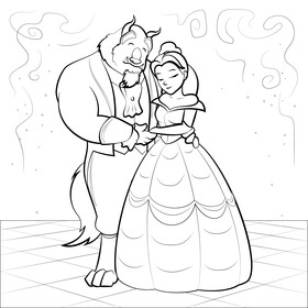 Beauty and the beast drawing black and white vector