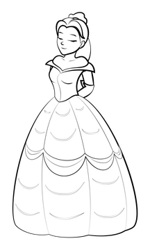 Beauty and the beast, belle drawing black and white clipart
