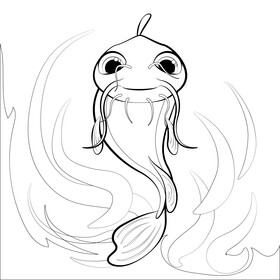 Catfish fish drawing black and white vector