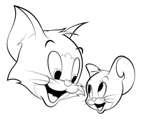 Tom and jerry cartoon drawing black and white clipart