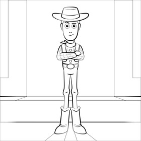 Toy story, woody drawing black and white vector