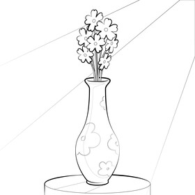 Flower vase drawing outline black and white vector