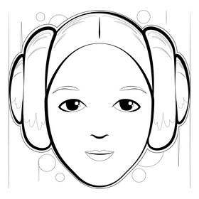 Princess leia drawing outline black and white vector