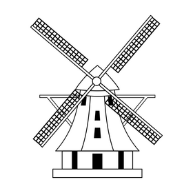 Windmill black and white clipart
