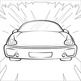 Sports car drawing outline black and white vector
