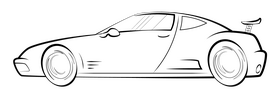 Sports car drawing black and white clipart