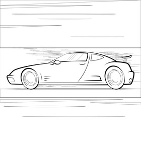 Sports car drawing outline black and white vector