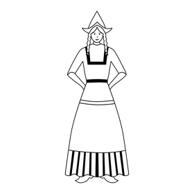 Klederdracht folk costume black and white clipart