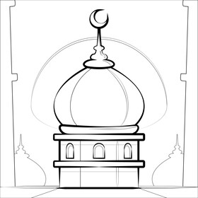 Mosque drawing black and white vector