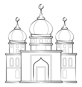 Mosque drawing outline black and white clipart