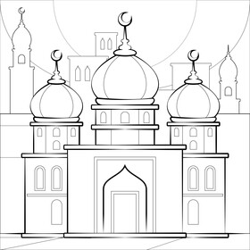 Mosque drawing outline black and white vector