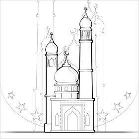 Mosque drawing black and white vector