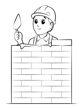 Builder drawing black and white clipart