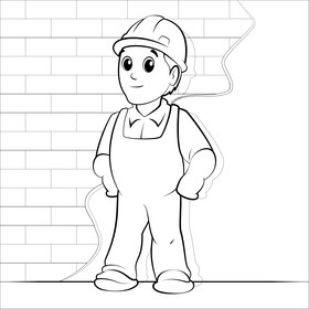 Builder drawing outline black and white vector