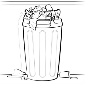 Garbage bin drawing black and white vector