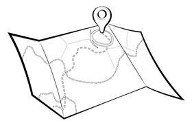 Travel map drawing black and white clipart