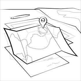 Travel map drawing black and white vector