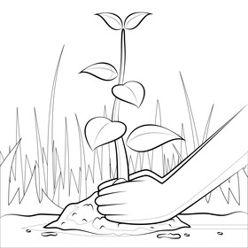 Planting trees drawing black and white vector