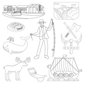 Norway traditional symbols black and white vector