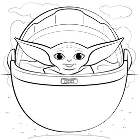 Baby yoda drawing black and white vector