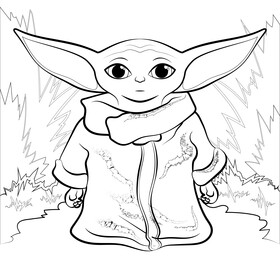 Baby yoda drawing black and white vector