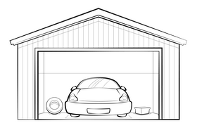 Garage drawing black and white clipart