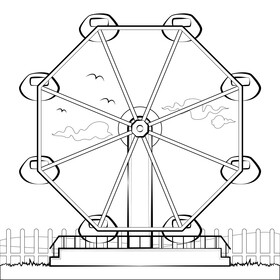 Ferris wheel drawing black and white vector