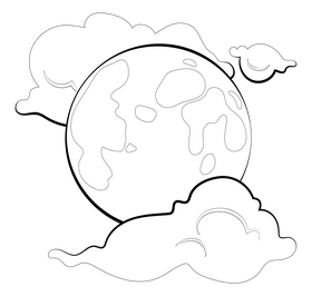 Full moon drawing black and white clipart