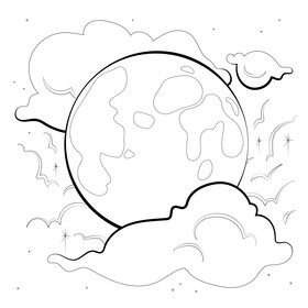 Full moon drawing black and white vector