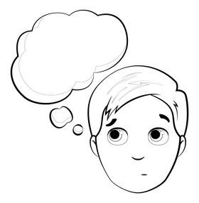 Boy thinking drawing black and white clipart