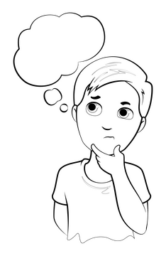 Boy thinking drawing black and white clipart