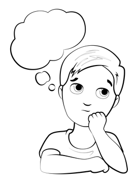 Boy thinking drawing black and white clipart