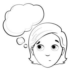 Girl thinking drawing black and white clipart