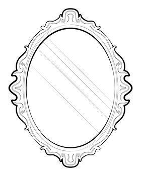 Vintage mirror drawing black and white clipart