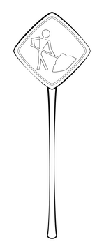Construction sign drawing black and white clipart
