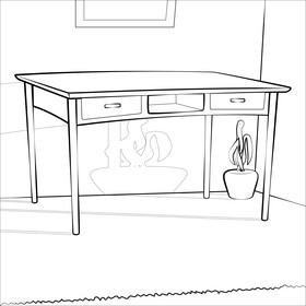 Desk for study drawing black and white vector