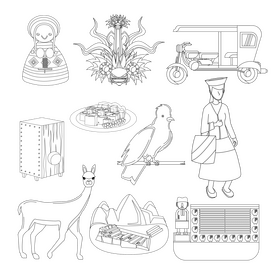 Peru traditional symbols black and white vector