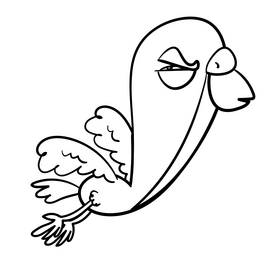 Bird cartoon drawing black and white clipart