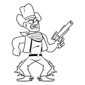 Cowboy cartoon drawing black and white clipart