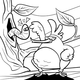 Bird cartoon drawing black and white vector