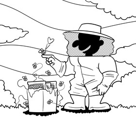 Beekeeper cartoon drawing black and white vector