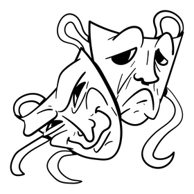 Mask cartoon drawing black and white clipart