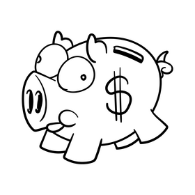 Piggy bank cartoon drawing black and white clipart