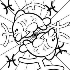 Pisces cartoon drawing black and white vector