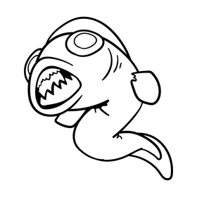 Deep sea Fish cartoon drawing black and white clipart