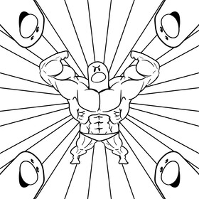 Bodybuilder cartoon drawing black and white vector